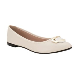 Sapatilha Feminina Bico Fino Detalhes Dourado - Branco