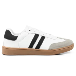 Tenis Casual Feminino com Listras - Branco e Preto